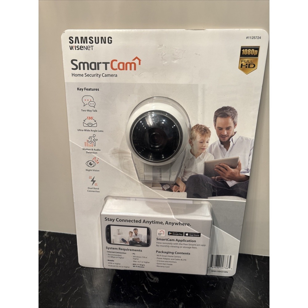 Samsung SNH-V6431BN Home SmartCam Full HD Wifi 1080p IP Cam w/microSD Slot, NEW